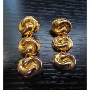 Vintage 2" Gold Tone Knot Design Dangle Earrings